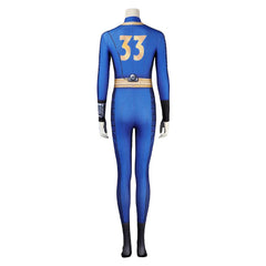 TV Fallout (2024) Women Printed Vault 33 Dweller Blue Jumpsuit Outfits Cosplay Costume Halloween Carnival Suit