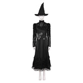 Wicked (2024) Elphaba Black Mesh Dress Set Witch Outfits Halloween Cosplay Costume