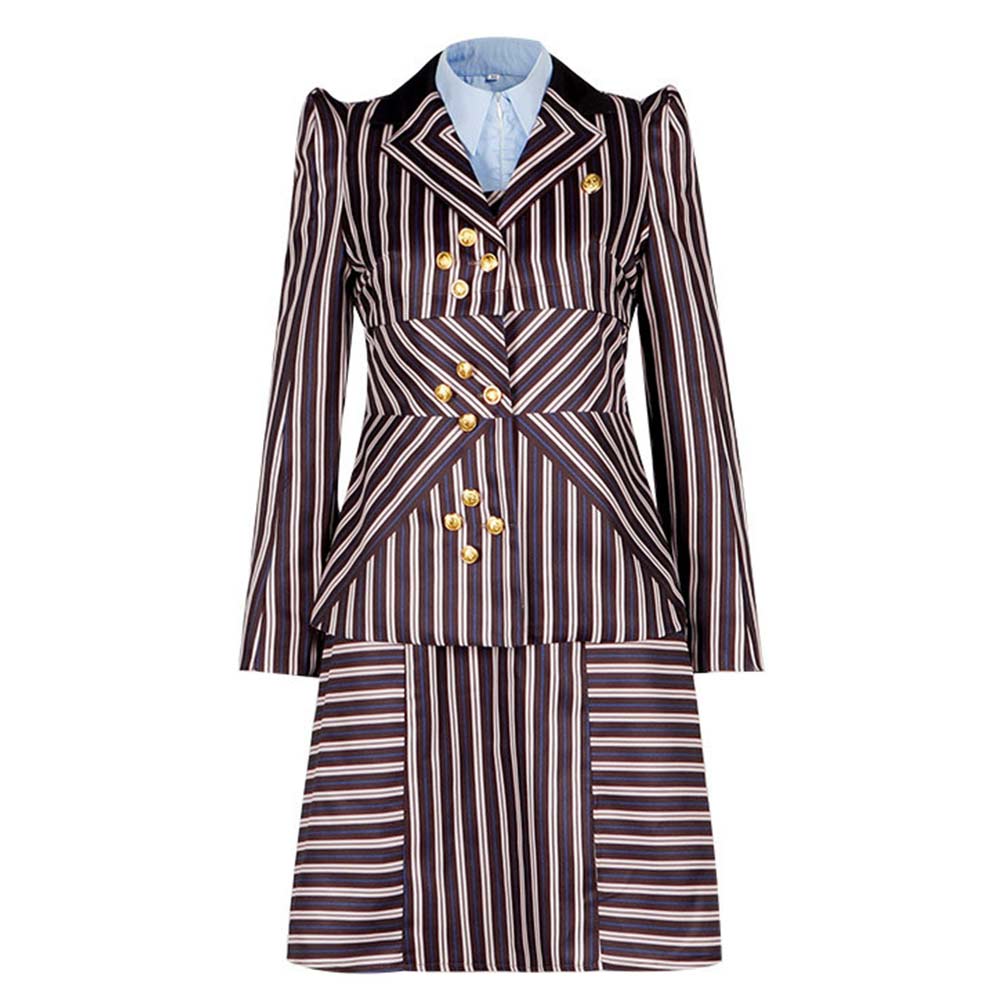Wicked (2024) Elphaba Black Stripe Dress Jacket Set Outfits Cosplay Costume