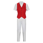 Wicked Musical Prince Fiyero Red Vest White Set Outfits Cosplay Costume