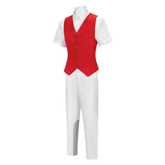 Wicked Musical Prince Fiyero Red Vest White Set Outfits Cosplay Costume