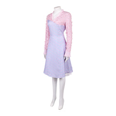 Wicked: For Good (2025) Glinda V Neck Purple Striped Dress Outfits Cosplay Costume