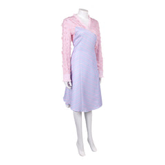Wicked: For Good (2025) Glinda V Neck Purple Striped Dress Outfits Cosplay Costume