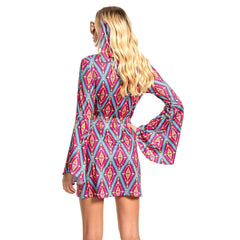 Women Retro 70s 80s Vintage Party Prism Print Disco Dress Hippie Costume Outfits Suit