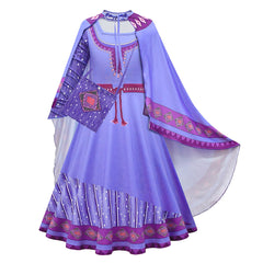 Kids Girls Movie Wish 2023 Asha Outfits Purple Dress Cosplay Costume Halloween Carnival Suit