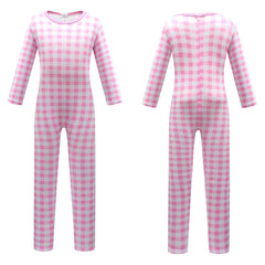 Kids Girls Movie Barbie 2023 Margot Robbie Barbie Jumpsuit Cloak Bag Outfits Cosplay Costume Halloween Carnival Suit