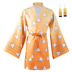 Agatsuma Zenitsu Yellow Kimono Robe Earrings Belt Set Outfits Cosplay Costume