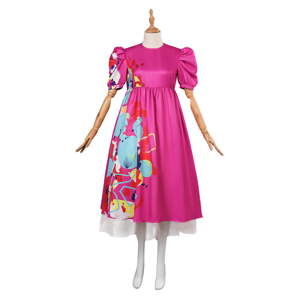 Movie Barbie 2023 Margot Robbie Barbie Rose Pink Dress Outfits Cosplay Costume Halloween Carnival Suit
