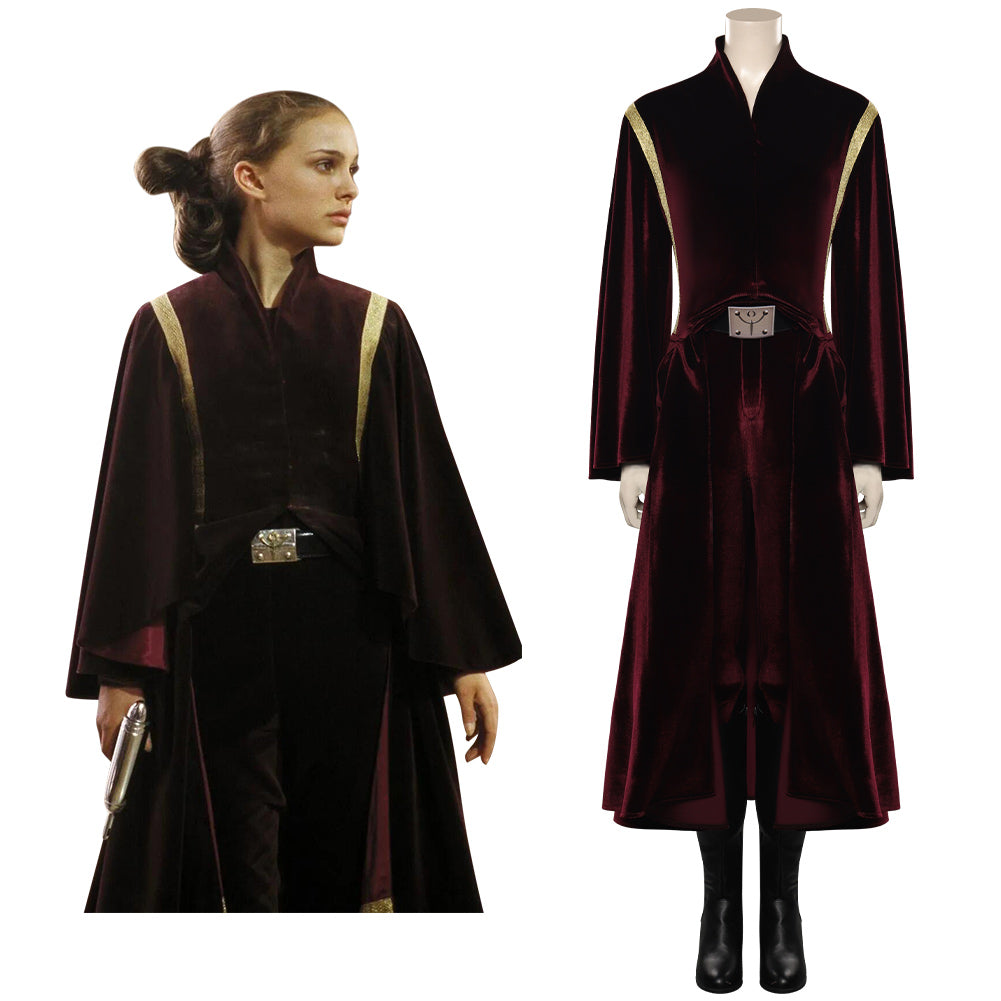 Movie Padme Amidala Red Velvet Dress Cosplay Costume Outfits Halloween
