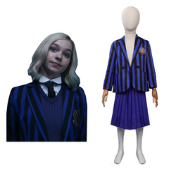 Kid Girls TV Enid Cosplay Costume Blue School Uniform Skirt Outfits Halloween Carnival Party Suit