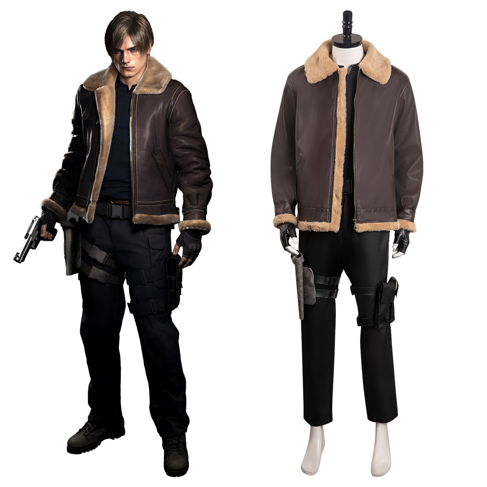 Game Resident Evil 4 Remake Leon S.Kennedy Cosplay Costume Coat Pants ...