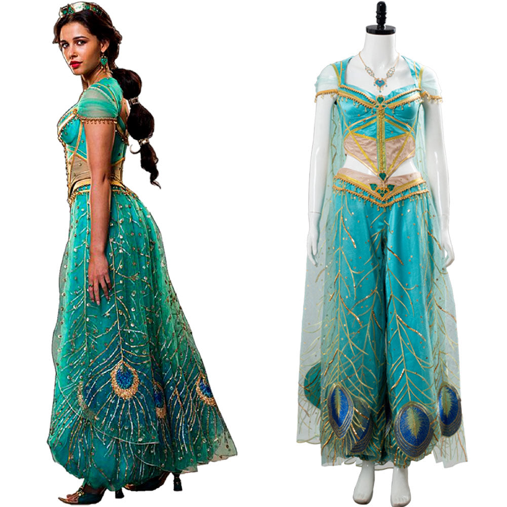 Aladdin the Movie Princess Jasmine Costume Naomi Scott Gown Blue Dress –  Coshduk