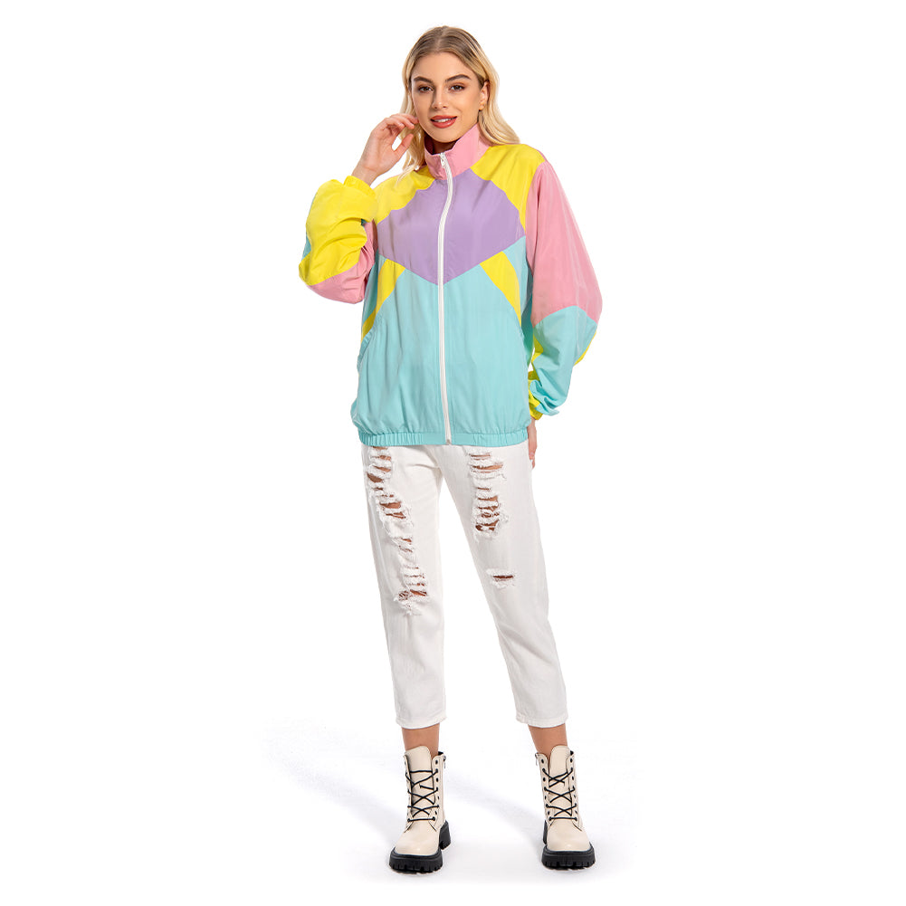 Retro 70s 80s Vintage Coat Jacket Pink Patchwork Sportwear Top Outfit Costume