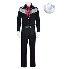 Kids Children Movie Barbie 2023 Ken Black Western Cowboy Set Outfits Cosplay Costume Halloween Carnival Suit