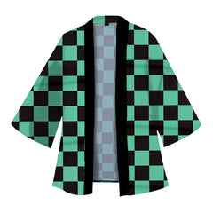 Kimono Tanjirou Cospaly Costume Cotton Print Casual Coat with Earrings Halloween Carnival Suit