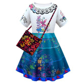 Kids Girls Encanto Mirabel Cosplay Dress With Bag Halloween Carnival Suit