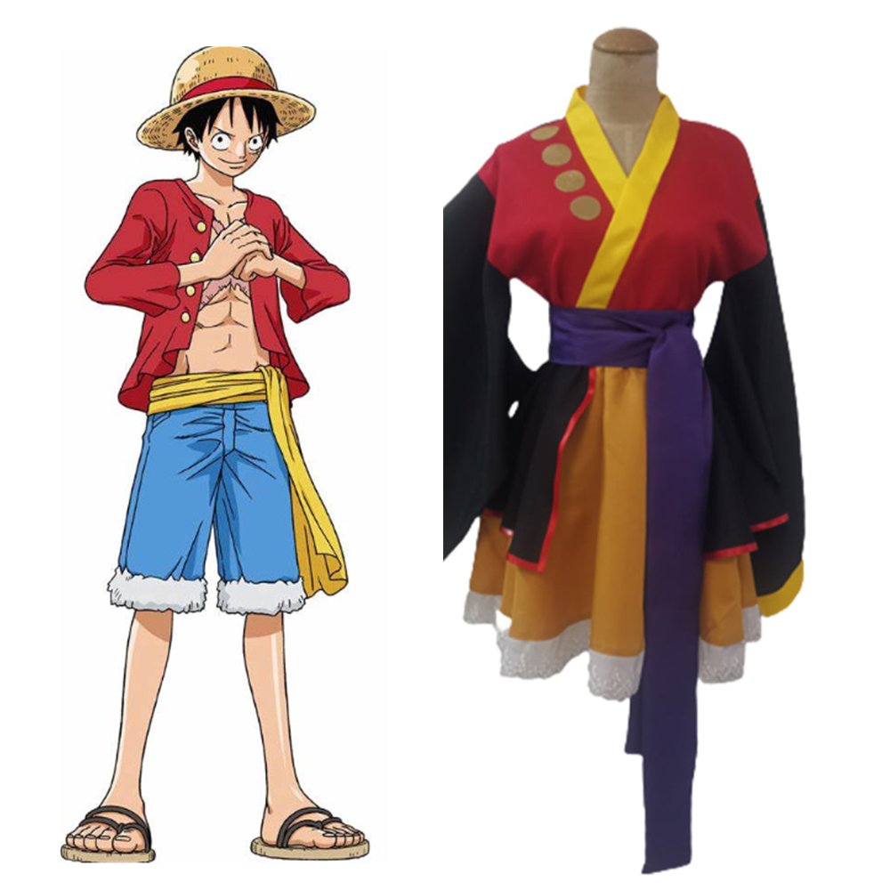 Mens Monkey D Luffy Cosplay Costume Anime One Poece Party Halloween Outfit  + Hat