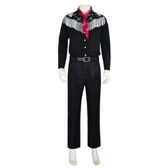 Kids Children Movie Barbie 2023 Ken Black Western Cowboy Set Outfits Cosplay Costume Halloween Carnival Suit