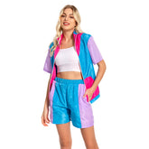 Retro Sportsuit 70s 80s Women Colourblocked Vintage Sports Short Sleeve Suit Outfits Costume
