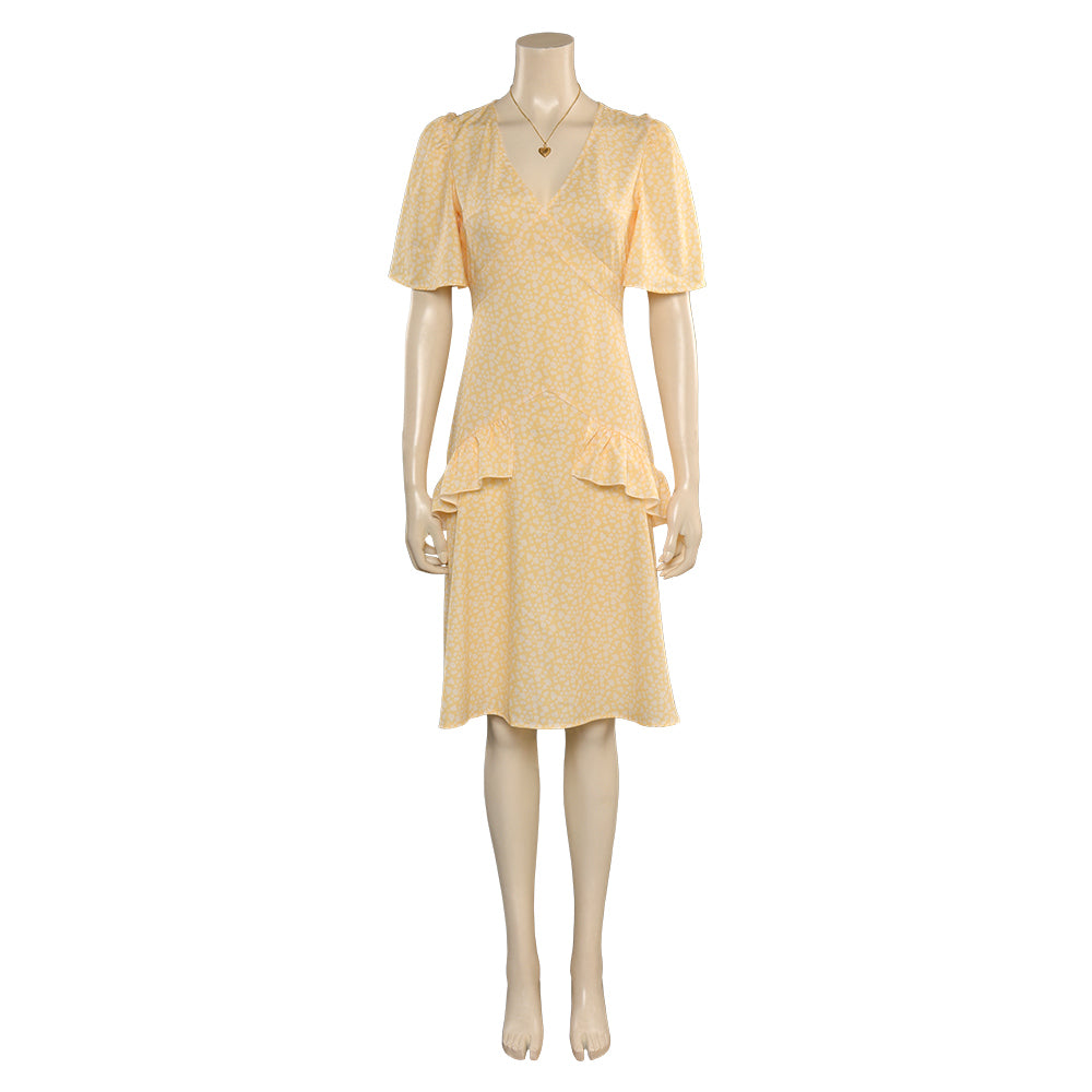 Movie Barbie 2023 Margot Robbie Barbie Yellow Dress Outfits Cosplay Costume Halloween Carnival Suit