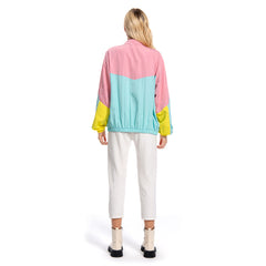 Retro 70s 80s Vintage Coat Jacket Pink Patchwork Sportwear Top Outfit Costume