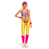 70s 80s Bodysuit Cosplay Costume Women Retro Sportwear Headband Outfits Halloween Carnival Suit