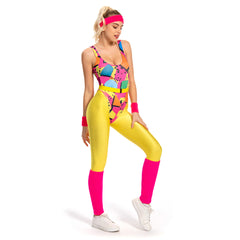 70s 80s Bodysuit Cosplay Costume Women Retro Sportwear Headband Outfits Halloween Carnival Suit
