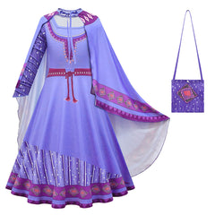 Kids Girls Movie Wish 2023 Asha Outfits Purple Dress Cosplay Costume Halloween Carnival Suit