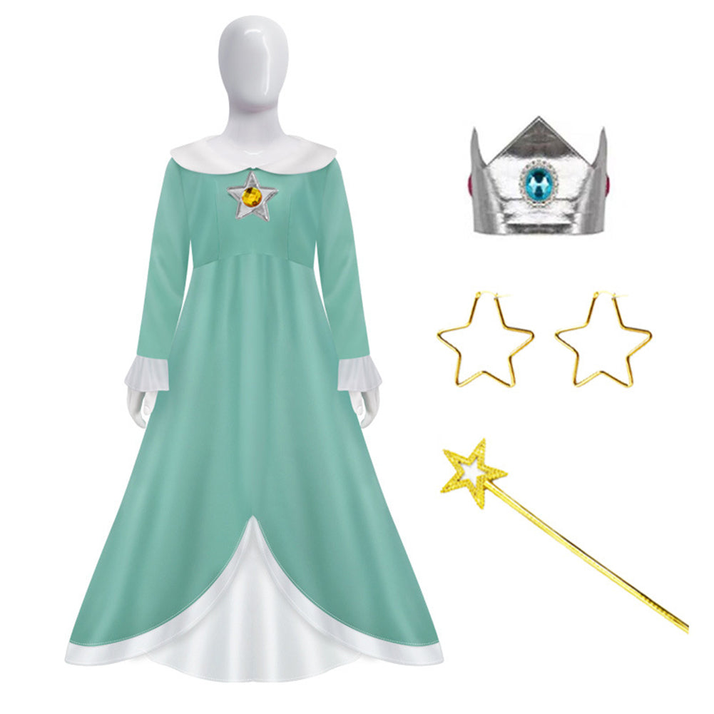The Super Mario Bros Princess Peach Outfits Cosplay Costume Green Lolita Dress Halloween Carnival Suit