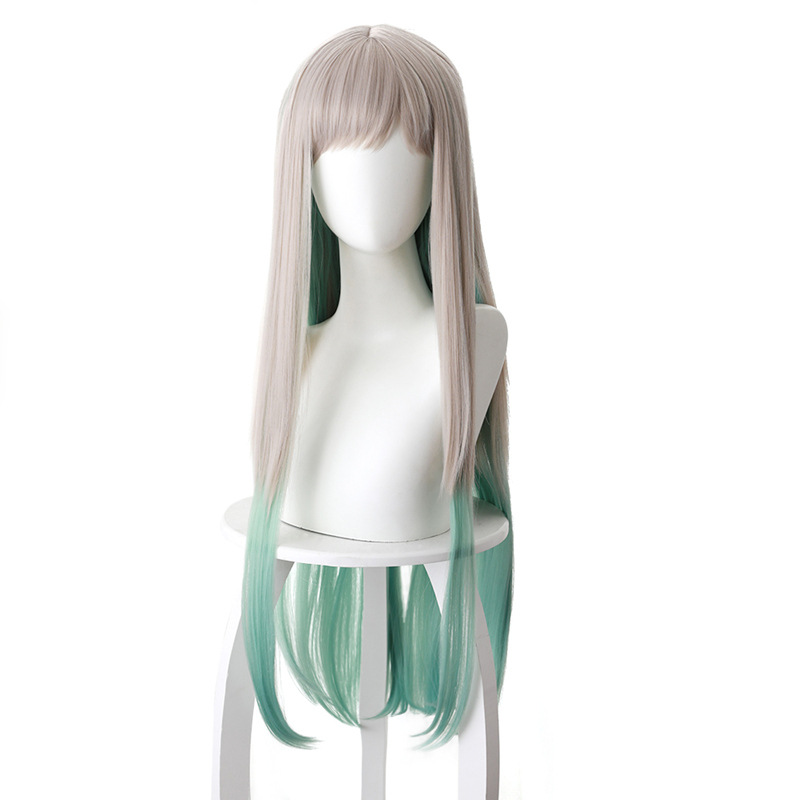 Anime Jibaku Shounen Yashiro Nene Silver Gray Gradient Green Long Hair Cosplay Wig