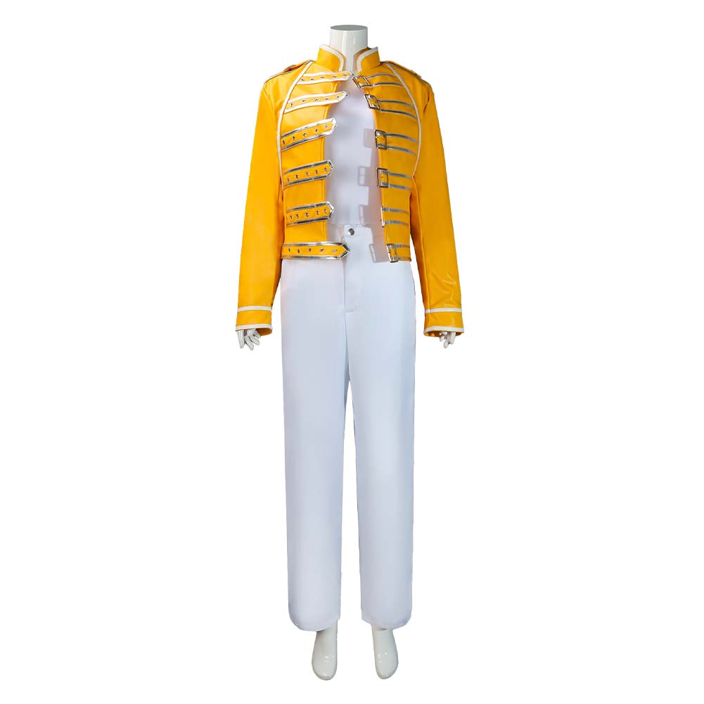 Queen Freddie Mercury Outfits Cosplay Costume Yellow Uniform Set Halloween Carnival Suit