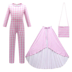Kids Girls Movie Barbie 2023 Margot Robbie Barbie Jumpsuit Cloak Bag Outfits Cosplay Costume Halloween Carnival Suit