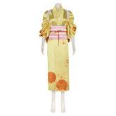 Anime One Piece Kikunojo Yellow Kimono Dress Cosplay Costume Outfits Halloween Carnival Suit
