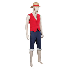 Anime One Piece Luffy Red Set Outfits Cosplay Costume Halloween Carnival Suit