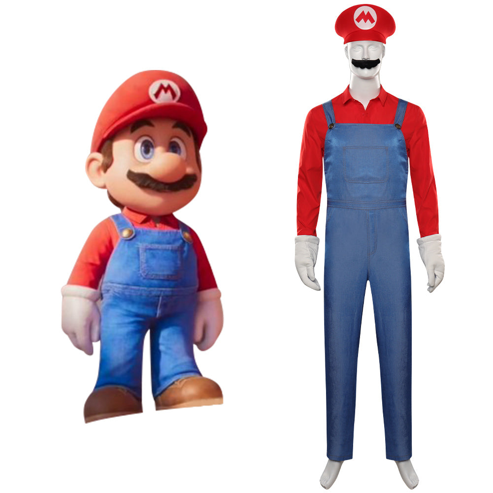 Movie The Super Mario Bros. Movie-Mario Cosplay Costume Shirt Hat Outf