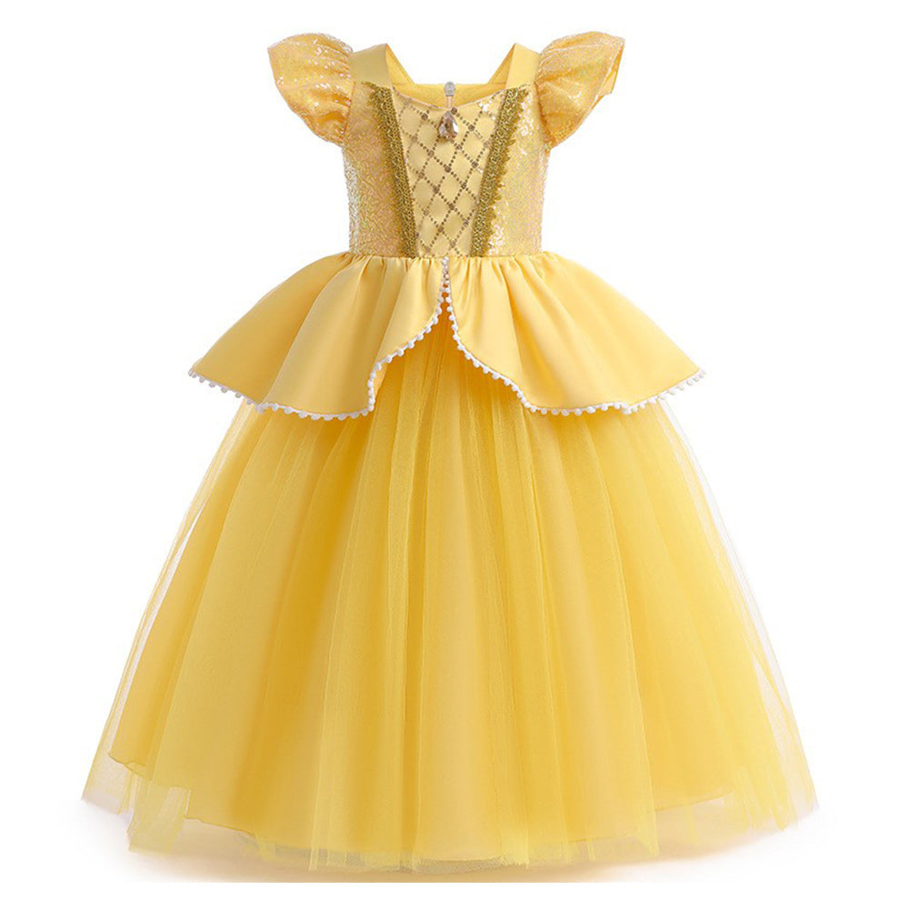 Kids Girls Beauty and the Beast Belle Cosplay Costume Outfits Halloween Carnival Party Disguise Suit