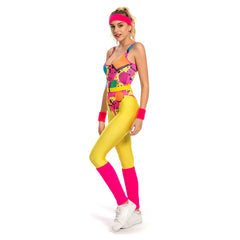 70s 80s Bodysuit Cosplay Costume Women Retro Sportwear Headband Outfits Halloween Carnival Suit
