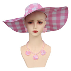 Barbie 2023 Margot Robbie Barbie Ear Pendants Sunscreen Cap Necklace Cosplay Hat Earings Halloween Carnival Costume Accessories Gifts