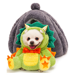 Green Fat Dinosaur Pet Teddy Dog Clothing Outfits Cosplay Costume Halloween Carnival Suit