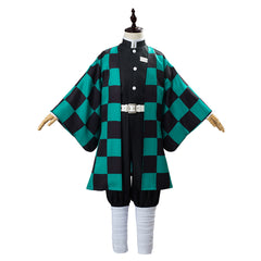 Kids Children Anime Tanjirou Green Kimono Set Outfit Cosplay Costume Halloween Carnival Suit