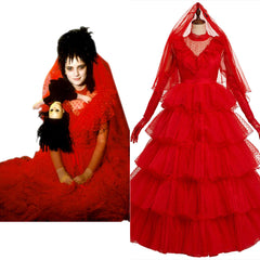 Movie Beetlejuice Lydia Cosplay Costume Red Wedding Dress Outfits Halloween Carnival Suit