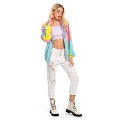 Retro 70s 80s Vintage Coat Jacket Pink Patchwork Sportwear Top Outfit Costume