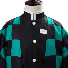 Kids Children Anime Tanjirou Green Kimono Set Outfit Cosplay Costume Halloween Carnival Suit