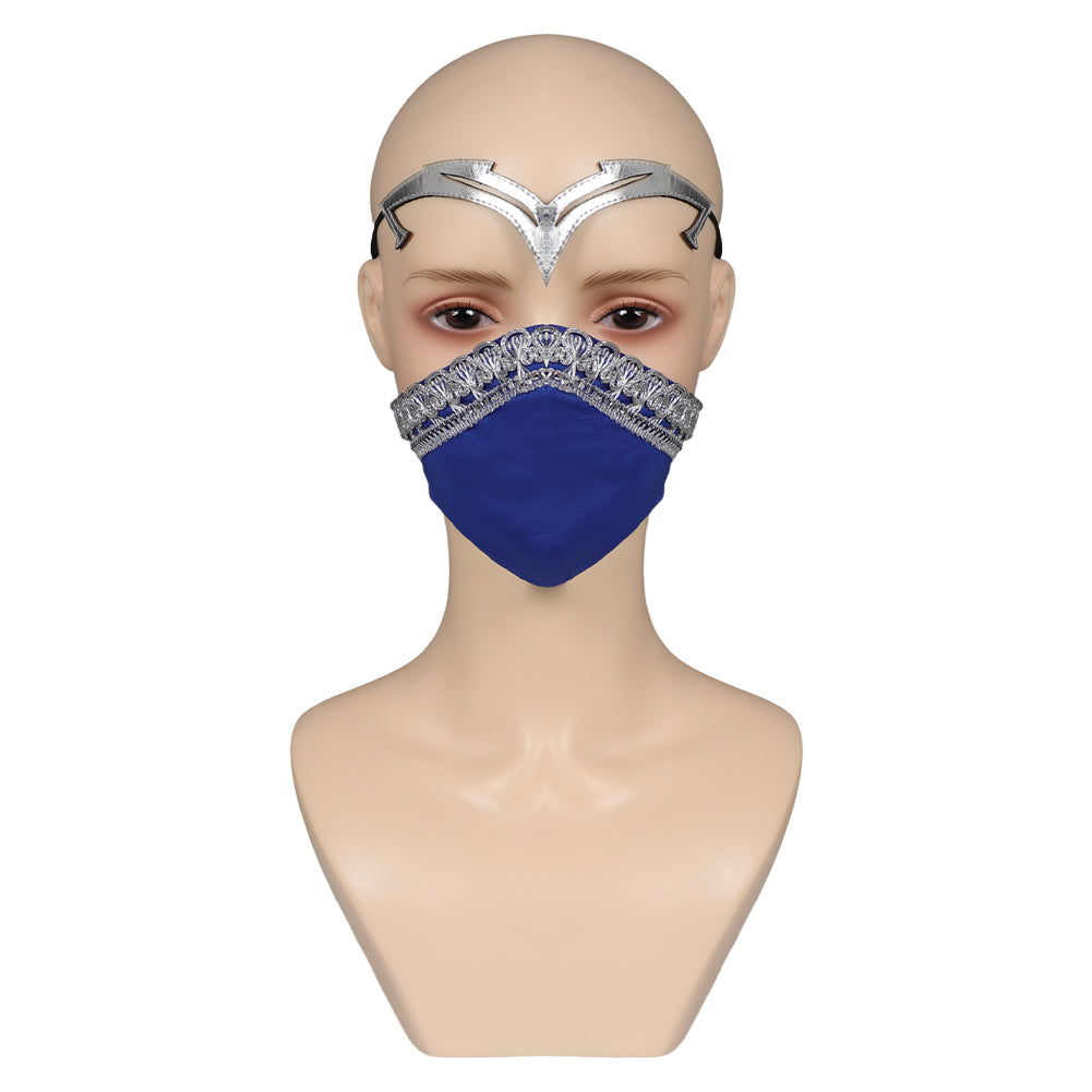 Game Mortal Kombat Kitana Blue Latex Mask Cosplay Helmet Masquerade Halloween Props