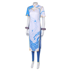 Game Street Fighter Chun Li White Cheongsam Outfits Cosplay Costume Halloween Carnival Suit
