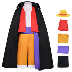 Kids Children Anime One Piece Luffy Black Cloak Set Outfits Cosplay Costume Halloween Carnival Suit