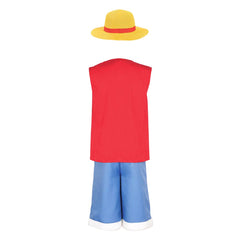 Kids Children Anime One Piece Luffy Cosplay Costume Coat Pants Set Halloween Carnival Party Suit