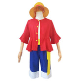 Kids Children Anime One Piece Luffy Red Shirt Set Outfits Cosplay Costume Halloween Carnival Suit