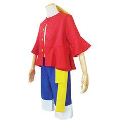 Kids Children Anime One Piece Luffy Red Shirt Set Outfits Cosplay Costume Halloween Carnival Suit