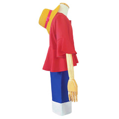 Kids Children Anime One Piece Luffy Red Shirt Set Outfits Cosplay Costume Halloween Carnival Suit